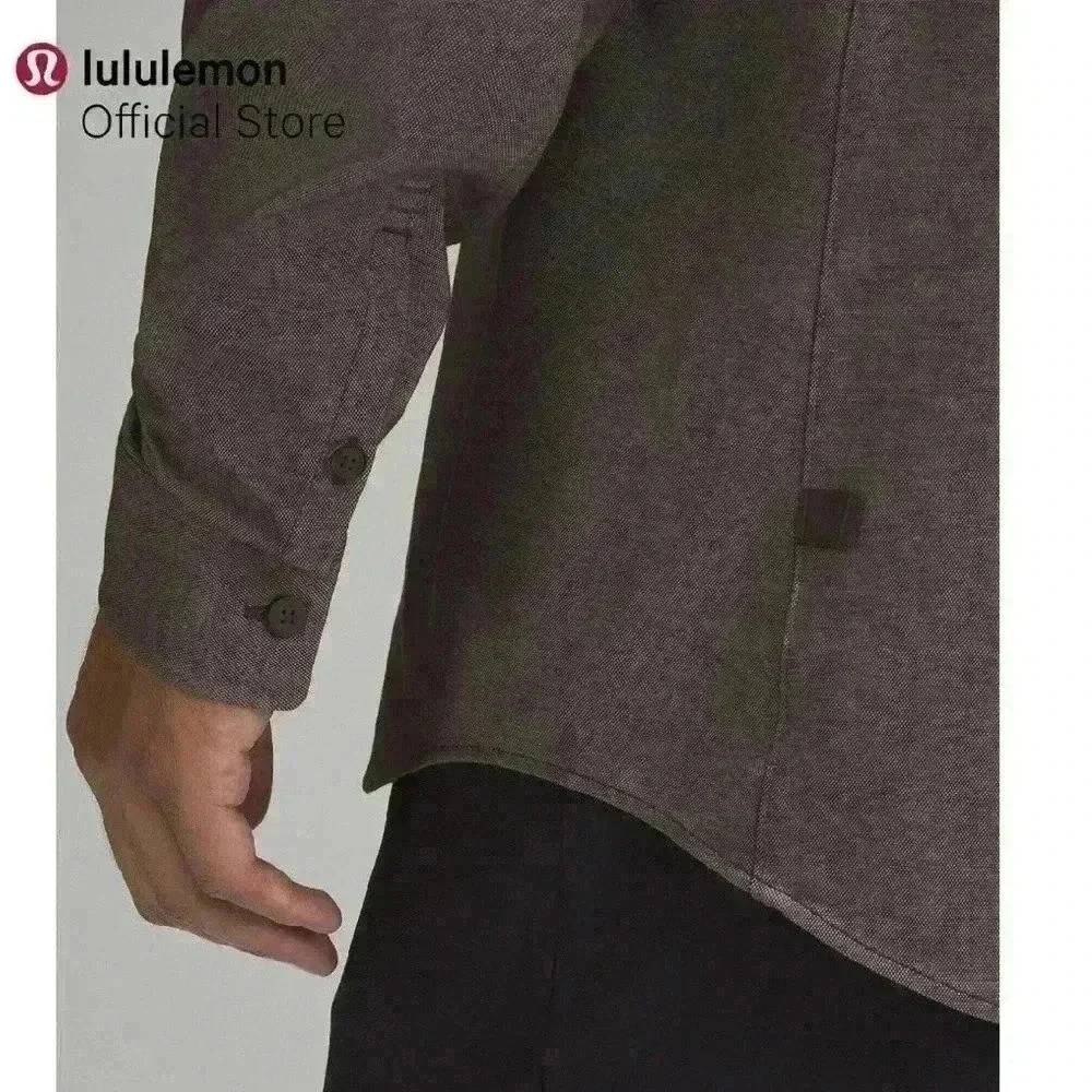 Lululemon Commission Long-Sleeve Shirt ESPR/WHT Espresso Men's Small - Picture 4 of 12